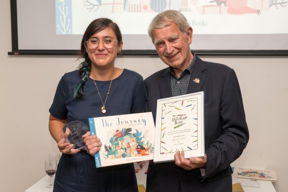 Klaus Flugge with Klaus Flugge Prize winner Francesca Sanna