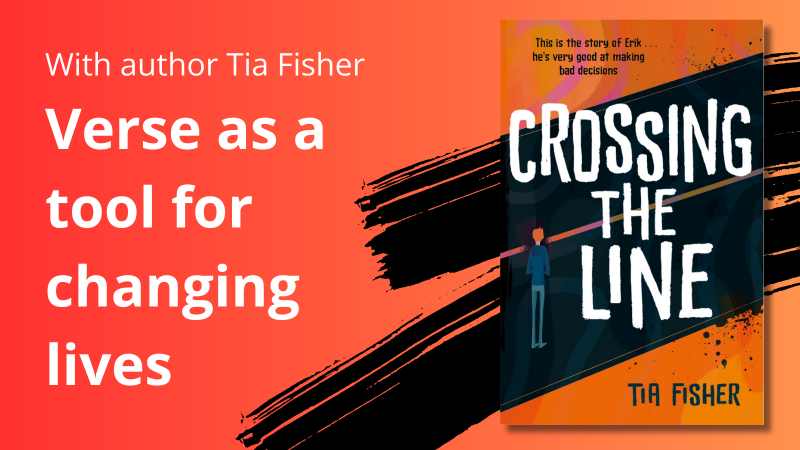 Front cover of Tia Fisher's Crossing the Line book with the subheading 'Verse as a tool for changing lives'. 